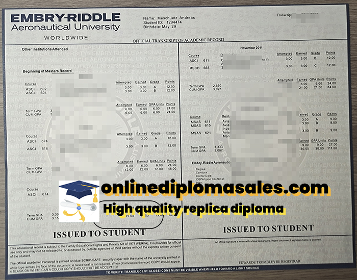 Embry–Riddle Aeronautical University Transcript