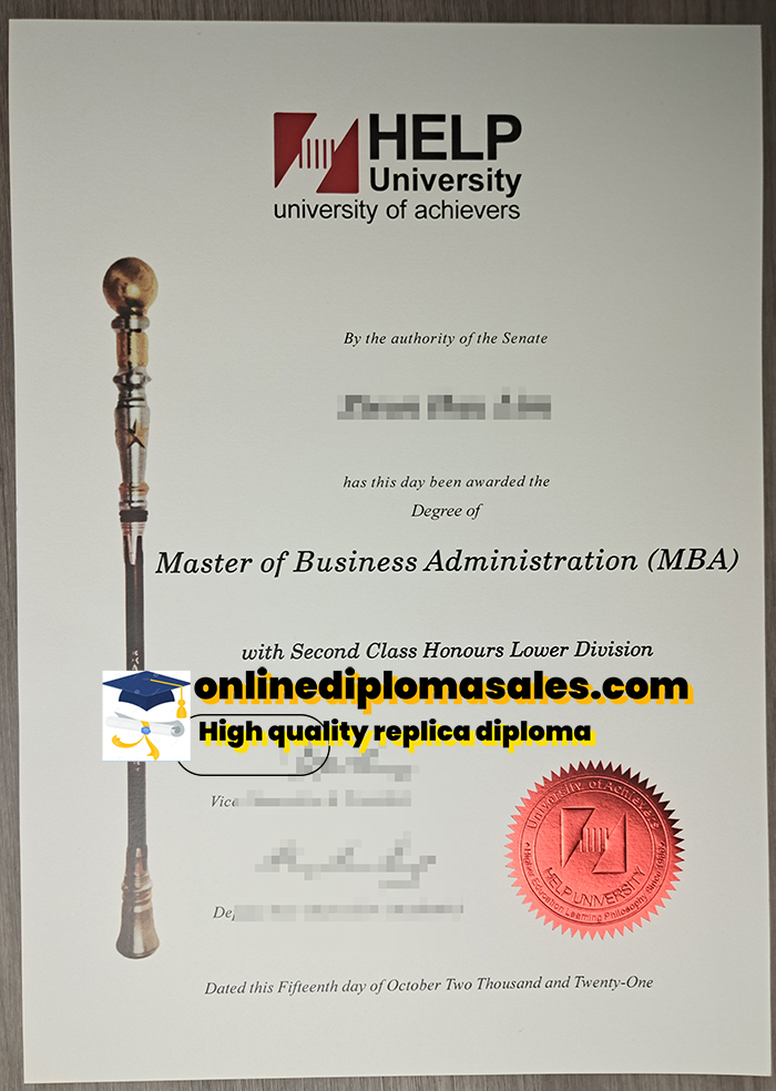 High quality fake diplomas from HELP university for sale.