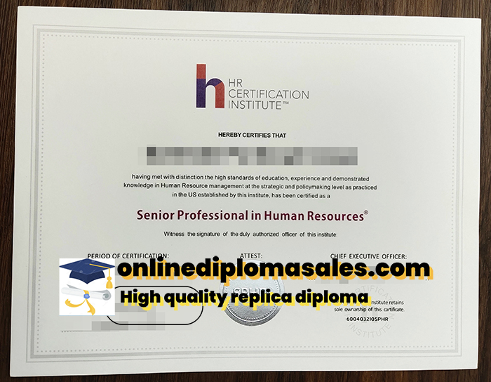 HR certification institute certificate for sale online.