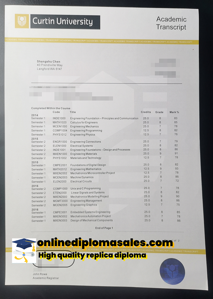 Curtin University Transcript