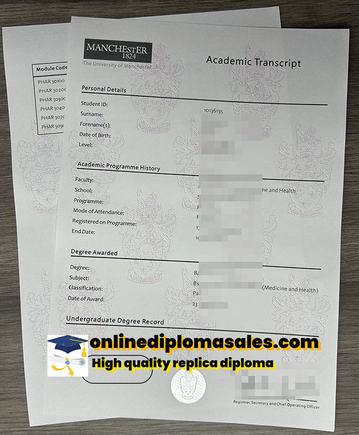 Manchester University transcript