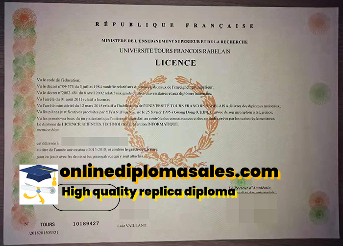 Order Université de Tours degree certificates online.