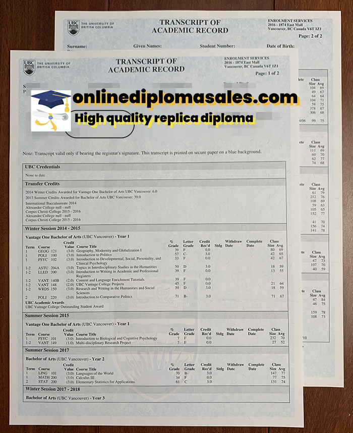 Where to buy University of British Columbia fake transcript?