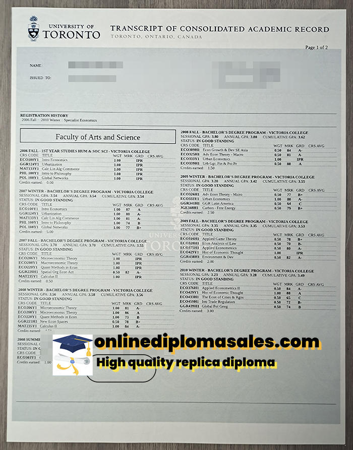 University of Toronto transcript