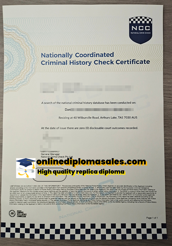 Nationally Coordinated Criminal History Check Certificate